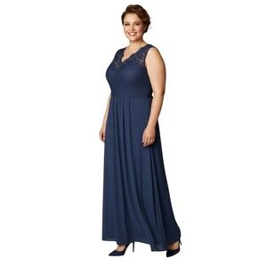 Miusol Women's Navy Blue Floral Lace Chiffon Maxi Dress Size XL Formal